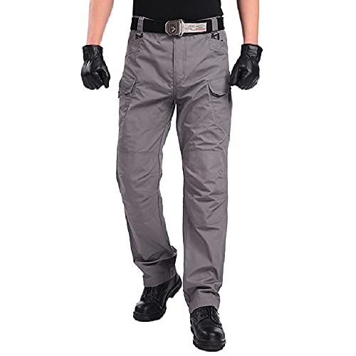 Men's Outdoor Cargo Work Trousers Waterproof Ripstop Military Tactical Pants with Multi Pocket Lightweight Breathable Combat Trousers Casual for Fishing Hiking Mountaineering Camping Shooting（Gray，M）