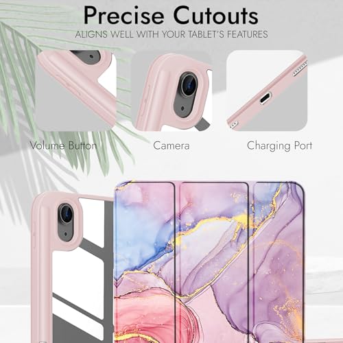 Image of Robustrion Cover for iPad 11th (A16) / 10th Generation Cover Case (2025 /2022) [Pencil Holder] (Right Side) [Auto Sleep Wake], Trifold Flip Stand Case for iPad 10th Gen / 11th Generation - Marble Pink
