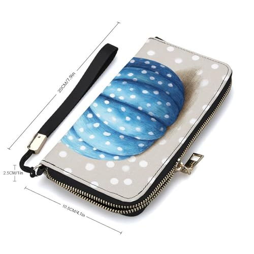 Blue Pumpkin with Autumn Leaf PU Leather Clutch Long Bifold Wallet, Coin Purse Credit Pass Case, Durable Card-Holder Money Storage for Women Men2