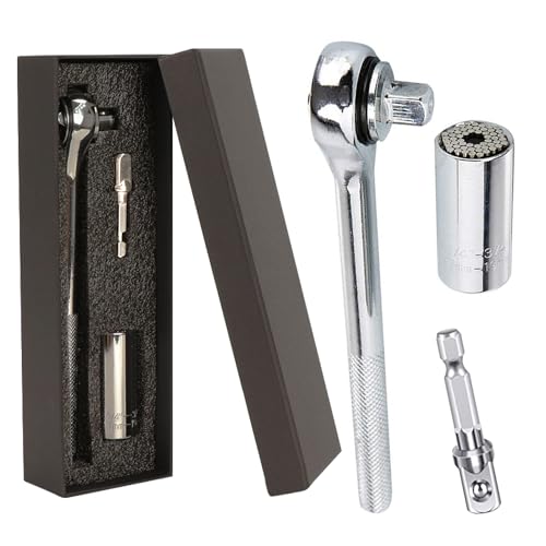 Herramientas Automotrices, Tools Juego de Herramientas con Dado Hexagonal Universal, Llave de manguito universal Juego de Dados y Matraca ajustable a Tuercas o Tornillos de 1/4 hasta 3/4 de...