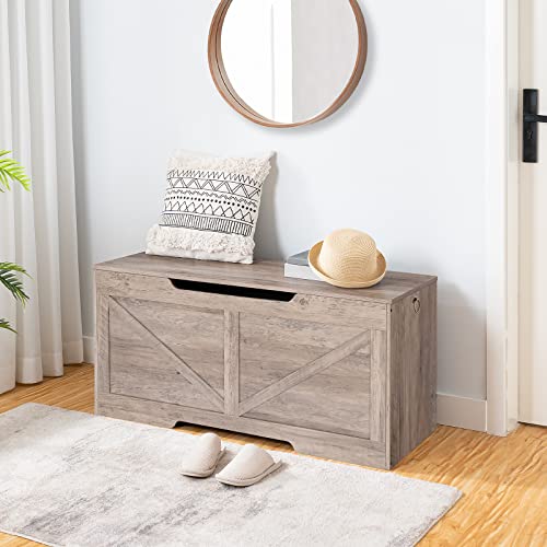 image for HOOBRO Storage Bench, 43.3” Retro Wooden Storage Chest with U-Shaped