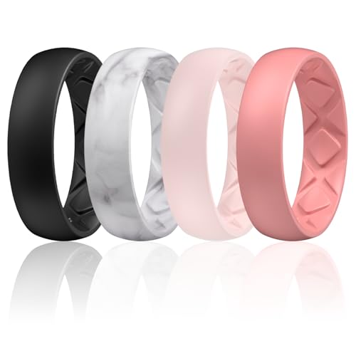 Egnaro Women's Bridal Rings Sets, 6mm Wide, 2mm Thick, Silicone Wedding Rubber Band with Half Size, Inner Arc Ergonomic Breathable Design