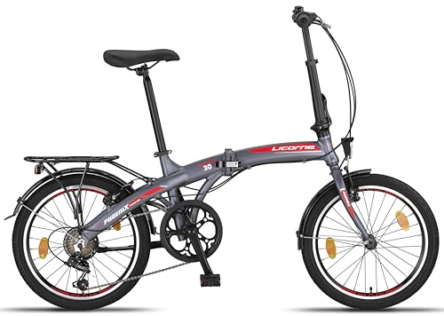 Licorne Bike Phoenix 20 Zoll Aluminium Faltrad Klapprad V-Bremse Faltfahrrad Herren Damen,7 Gang Kettenschaltung Folding City Bike Alu-Rahmen StVZO Vorderlampe Hinterlampe