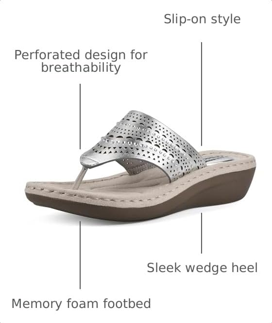 Image of CLIFFS BY WHITE MOUNTAIN Women's Comate Rhinestoned Mini Wedge Flip Flop Sandal