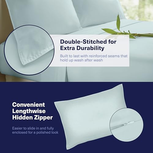 Kickoff Viscose Bamboo Sheets Twin XL Size 3-pc 100% Organic Bamboo Viscose Bed Cooling Sheets Twin XL Size Set Cool Bedding for hot Sleepers Sheet, Flat, Fitted, Pillowcase (Coastal Blue, TXL)