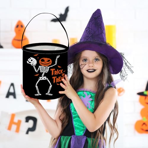 Image of Halloween Buckets Trick or Treat Candy Bucket Gift Basket Goody Bucket for Halloweens Party Supplies(Skeleton)