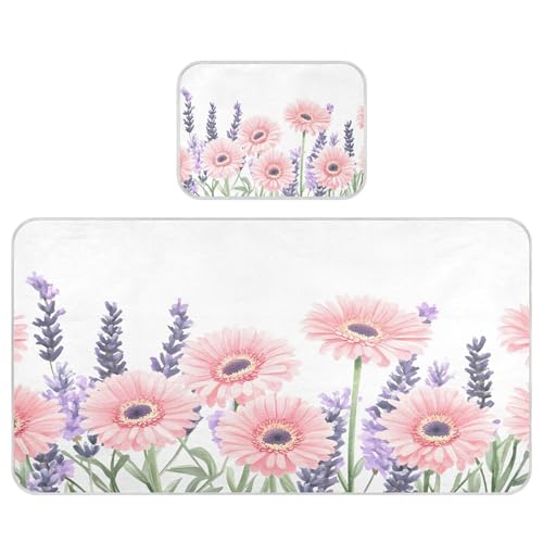 Burbuja Baby Cooling Mat Daisies Lavender Bed Pad Ice Silk Cool Mat for Crib Mattress, Sleeping Pad with Pillowcase for Girl Boy, 28x52 in