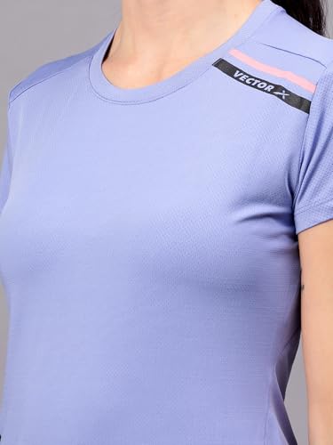 Image of Vector X Women's Plain Round Neck T-Shirt, Half Sleeves, Regular Fit, 80% Polyester 20% Spandex Lightweight Casual Sportswear Shirt Ideal for Gym Fitness Workout, Running, Yoga & Training
