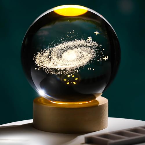Boule de cristal galaxie 3D Arikyrist avec base en bois lumineuse pour décoration