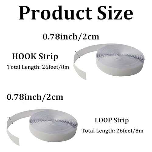 Image of pson 0.78 Inch x 26 Feet Self Adhesive Hook and Loop Tape, Heavy Duty Sticky Back for Home, Office, School, Car, and DIY Projects(White)