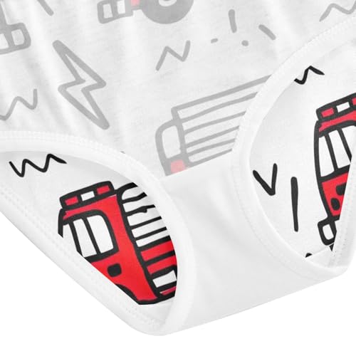 Toddler Briefs, Cartoon Fire Trucks Cotton Underwear Girls, 2T–8 Years4
