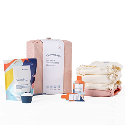 Image of Esembly Cloth Diaper Try-It Kit, Starter Gift Set, Includes 3 Organic, Reusable Diapers Inners, 1 Stylish Outer, Patented Detergent & Wet Bag - Earth-Friendly Diapering, Confetti, Size 1 (7-18lbs)