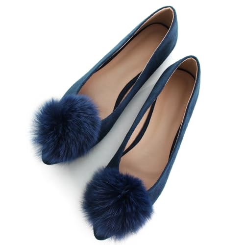 LUXINYU Women's Comfortable Fuzzy Suede Low Heel Pointed Toe Mary Jane Flats Fashion Puff Pompom Dress Shoes Slip On Casual Office Shoes2