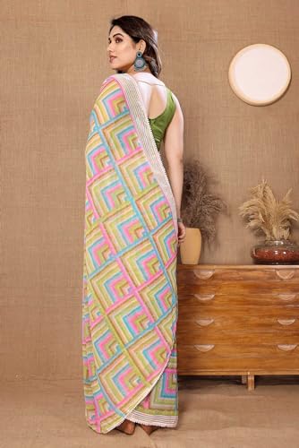 Image of Panzora Women's Georgette Printed Ready To Wear One Minute Saree With Unstitched Blouse Piece