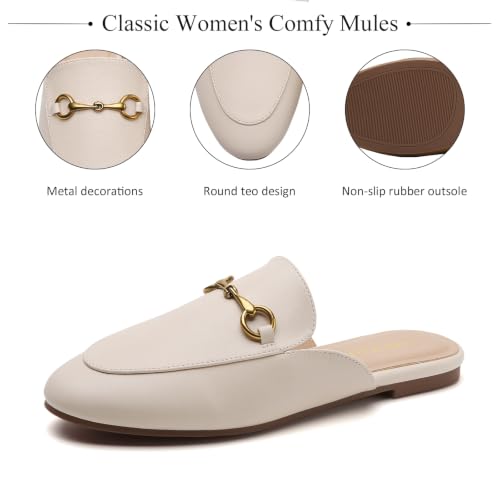 Image of Minorsu Buckle Mules for Women Flats Loafers Shoes for Work Office Business | Slip on,Round Toe,Backless,Slides, Casual