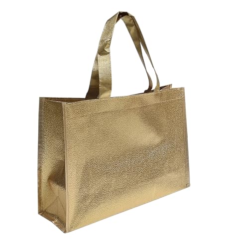 Rosy.Moment Glossy Gift Bags 34x24x11cm Non-woven Reusable Bag Suitable For Christmas Gift Bags for Birthday Wedding Easter Holiday Party Color-Golden