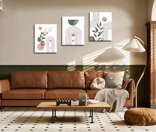 Image of Frimeeme Pink and Green Wall Art,Large Boho Canvas Pint Set of 3