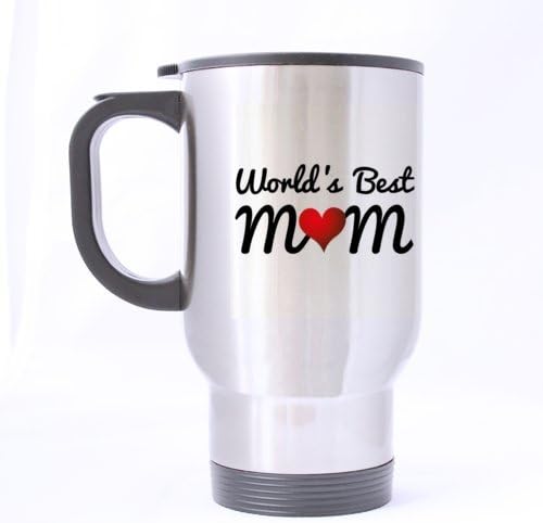 Sweet Family Theme Cute "WORLD'S best mom" Stainless Steel Travel Mug - Coffee Mugs,Sliver / 14 Ounces Unique Birthday/Christmas/New Year/Festival/Mother's Day Gift Choice