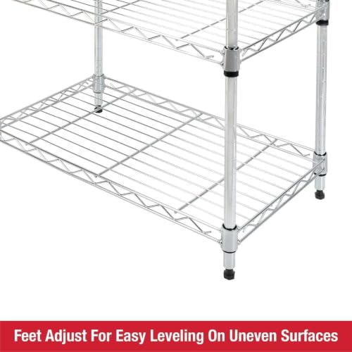 3-Tier Heavy Duty Chrome Metal Wire Storage Shelving Unit, Total 450lbs Load Capacity, 13.4Dx23.2Wx30.6H Inch 1-Inch Adjustable Tool-Free Assembly Rack For Closet Garage Laundry Pantry Organizer - Image 5