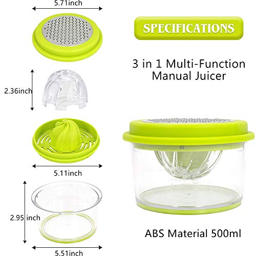 Citrus Orange Juicer, Lemon Manual Hand Squeezer with Built-in 16OZ Measuring Cup Grater, 4 in 1 Multi-function Manual Juicer with Multi-size Reamers and Non-Slip Base Cheese Ginger Garlic Grater - Thumbnail 3
