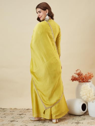 Image of MOKOSH Women's Silk Embroidery Kurta Sharara with Dupatta | Kurta Set | Embroidered |Indian Kurta Outfit with Sharara | 3 Piece Outfit |Straight Ethnic Suit 4 Colour Options Available