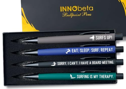 InnoBeta Surfing Gifts for Men, Ballpoint Pen Set of 4, Gifts for Surf Lovers on Birthday & Christmas
