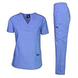 Dagacci Medical Uniform Woman and Man Scrub Set Unisex Medical Scrub Top and Pant, CEIL BLUE, M