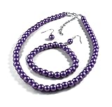 Jay Jewellery - Purple glass pearl necklace with earrings and bracelet