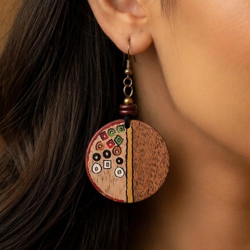 Image of Handcrafted Artistic & Tribal Earrings Collection for Women - Bohemian, Floral, Wooden & Ethnic Statement and Stud Designs