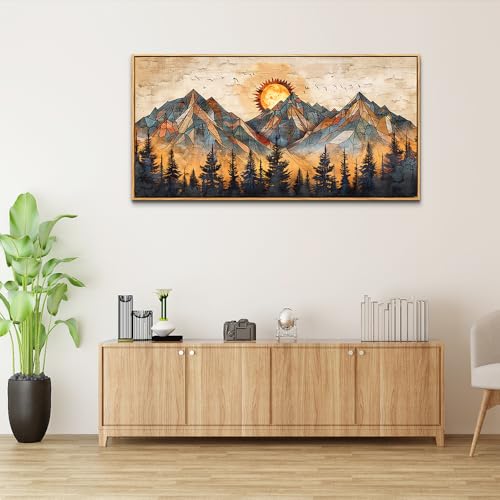 ZUITINGHUA Boho Wall Art For Living Room Large Canvas Wall Decor For Bedroom Office Decorations Abstract Wall Paintings Mountain Landscape Pictures Modern Home Mural Artwork Wood Framed 24x48 In by ZUITINGHUA - Used condition - Image 3