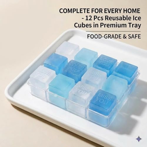 Miniatura 6 de Tsuoukl Pack De 12 Cubitos De Hielo Reutilizables - Moldes De Cubos De Hielo De Plástico, Ideales Para Enfriar Bebidas, Alimentos De Picnic Y Cuidado Facial Compresas Frías - Sin Bpa