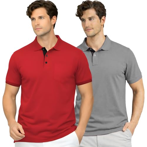 Image of Men's Premium Cotton Pique Polo T-Shirt, Classic Fit Short Sleeve Casual Summer Shirt, Soft & Breathable Fashion Polo