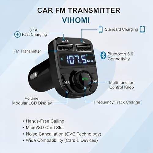 Image of X8 Car Bluetooth FM Transmitter with Hands-Free Calling | Wireless Stereo Music Player with TF Card & AUX Support | Dual USB Mobile Charger Car Kit Compatible with All Smartphones