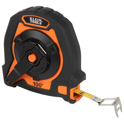 Klein Tools 94100CR Closed Reel Long Tape Measure, 100-Foot Nylon Coated Blade, with Belt Clip and Lanyard Hole