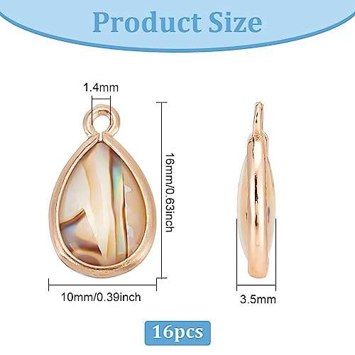 BENECREAT 16Pcs Abalone Shell Charms Natural Paua Shell Pendants Teardrop Abalone Jewelry Making with Brass Edging for Bracelet Earrings DIY Jewelry Making - Image 2