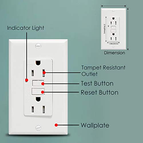 Gfci Outlet 15A Standard Decorative Tamper Resistant Duplex Receptacle With Led Indicator, Ground Fault Circuit Interrupter, Decorative Wallplate, Protection, Ul Listed, White (50) #TOP1