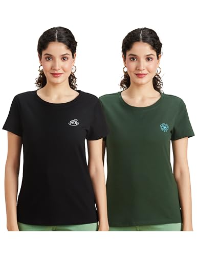 Image of Amazon Brand - Symbol Women Cotton Stretch Regular Fit Round Neck Half Sleeve T-Shirt (Available in Plus Sizes)