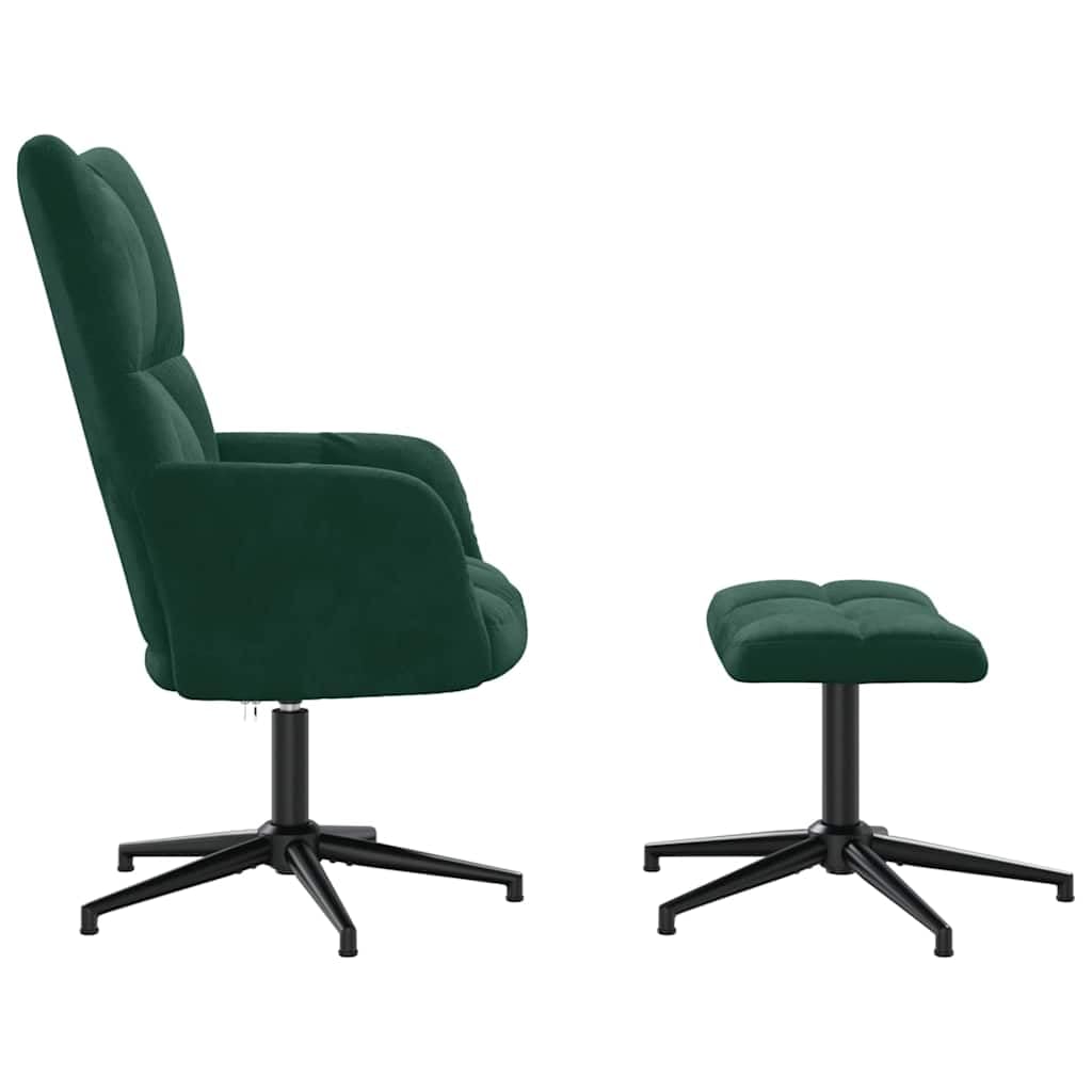 Chaise de Relaxation Vert foncé en Velours avec Tabouret, Fauteuil pivotant 360 degrés, siège rembourré Confortable, Design Moderne pour Salon Bureau Chambre