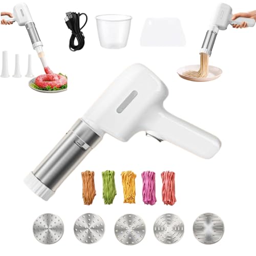 Máquina Eléctrica para Hacer Pasta Idiyappam, 5 en 1, Inalámbrica, Máquina de Pasta Eléctrica de Mano, Máquina de Pasta Casera Todo en Uno, Cortadores y Tubo para Embutidos (write,5mould)