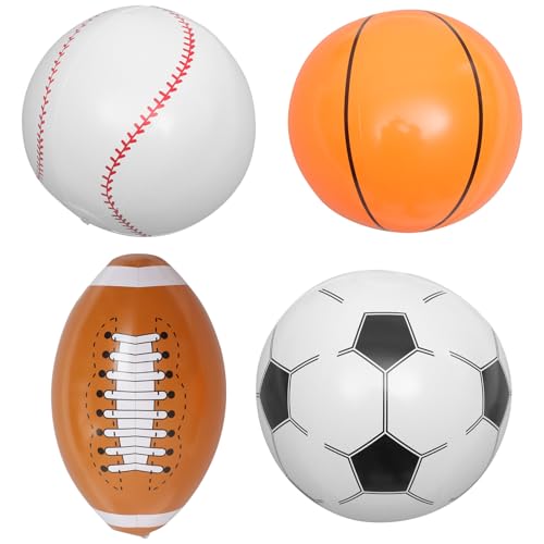 Kisangel 4pcs Inflatable Beach Balls Soccer Basketball Baseball Football for Sports Themed Birthday Parties Easy to Inflate Fun for Pool Outdoor Activities