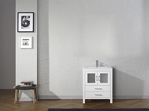 Virtu Usa Ks-70028-C-Wh-001 Dior 28" Single Bathroom Vanity In White Ceramic Top And Square Sink With Brushed Nickel Faucet And Mirror, 28 Inches #TOP1