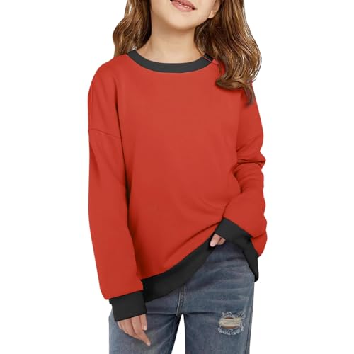 Kids Girls Thermal Pullovers Sweatshirts Crew Neck Long Sleeve Contrast Color Comfy Shirts Fall Fashion Warmth Tops