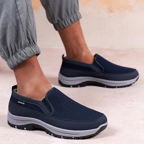 Men's Canvas Slip-On Loafers Large Size Driving Shoes Soft Rubber Sole, Breathable Lining Low-Top Round-Toe Design for Business Casual & Casual Attire3