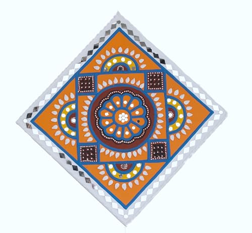 Image of Ethnics of Kutch Traditional Kutch Handicraft Mud-Mirrorwork Lippan Kam Wall Art (Water and Break Resistant) - Square (12 inch x 12 inch) - (White - LKT-0220)