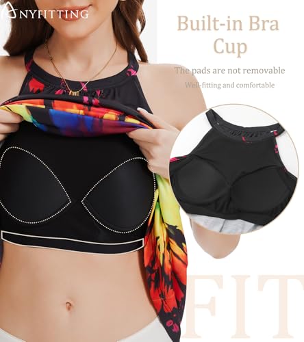 Image of ANYFITTING Summer Dress with Built in Bra Casual Beach Sundress Flowy Halter Mini Short Dresses for Women 2026