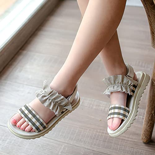 Beach Kids Little/Big Kids Girls Summer Flat Open Toe Sandals Ruffle Striped Pattern Pu Sandals Beach Shoes Girls Slides2