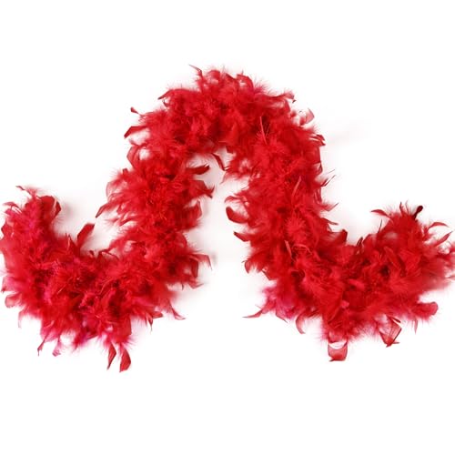 MAOFENG Chandelle Turkey Feather Boa 1.64 Yards 30g for Halloween Dancing Wedding Party DIY Craft Costume Decoration Feather Boa,Red