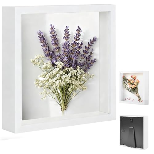 3D Marco de Fotos, 30 x 40 cm, Marco de Fotos Profundo para Rellenar, 3D Marcos de Caja de Sombra, con Placa Acrílica Transparente, Marcos de Madera Profunda, para Fotos, Flores Ramo, Blanco