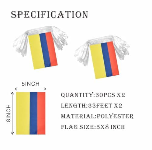Image of 2 Pack Colombia Flag Banner String Small Mini 66 Feet 60 Pcs Colombian Hanging Flags Decoration