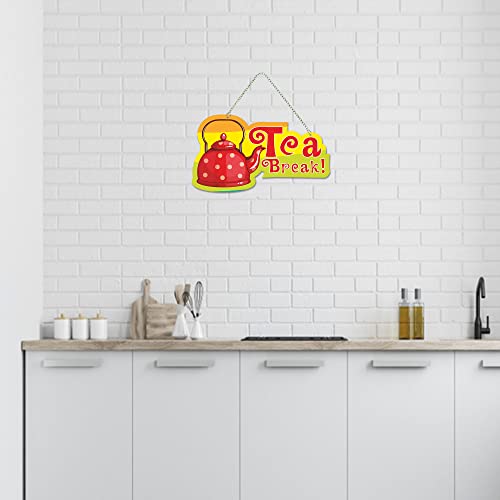 Image of Artvibes Tea Break Wooden Wall Hanging for Livng Room | Quotes Decor Item | Printed Wall Decoration for Dining Room | Wall Illustrations | Graphic Print Artwork | Unique Gift | Cafe Decor (WH 5511N)